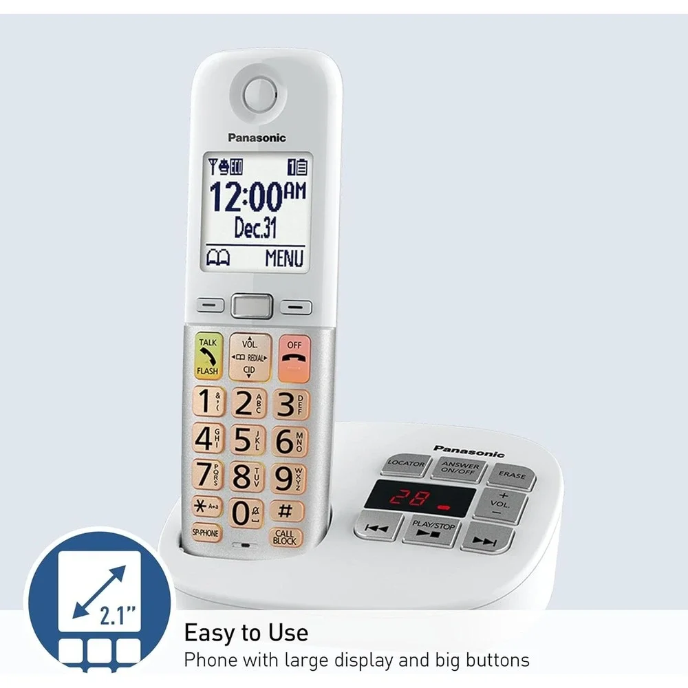 Panasonic Cordless 2 Phone  Large Display & Big Buttons Caller ID‎ KX-TGU432W